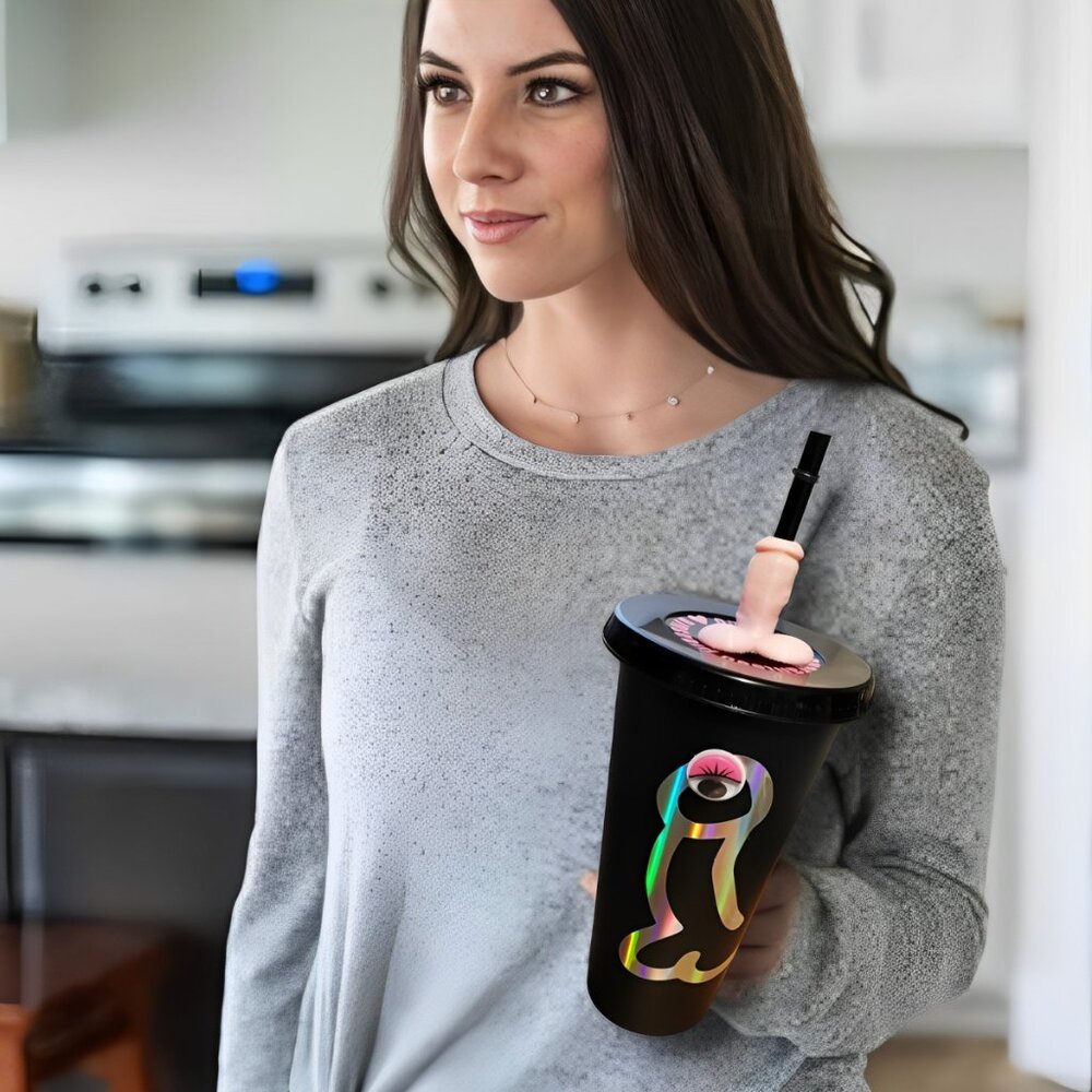 brand new . Gobelet noir , 700 ml , holographique , penis , funny